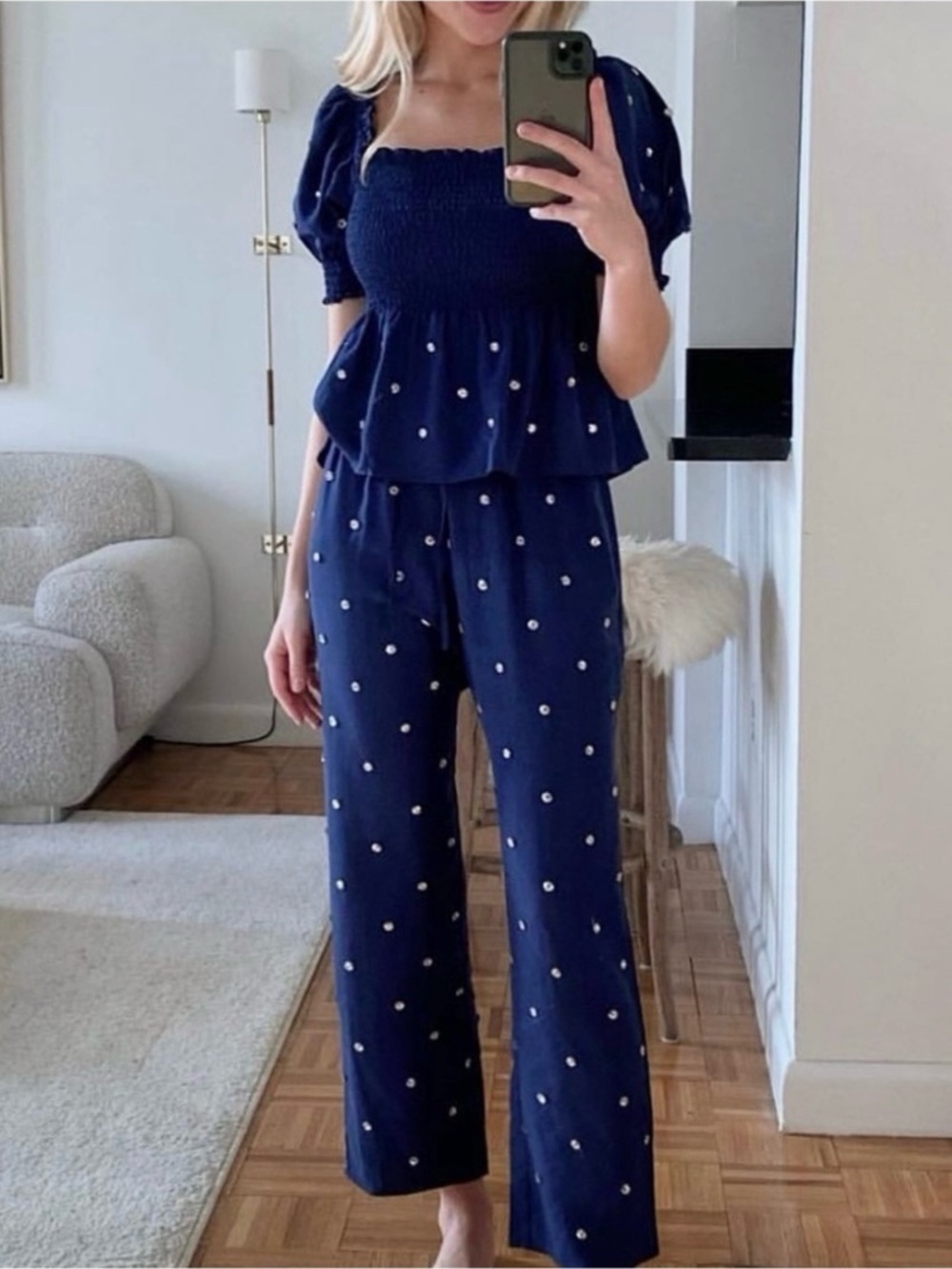 Hill House Jewel Jammie Top Pant Set Navy Blue Size Medium